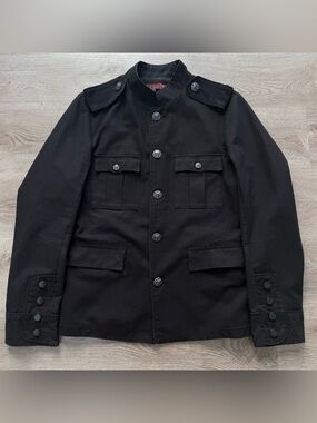 Vintage Y2K TRIPP NYC Black Coat Military Band Napoleon Jacket Size L RARE HTF